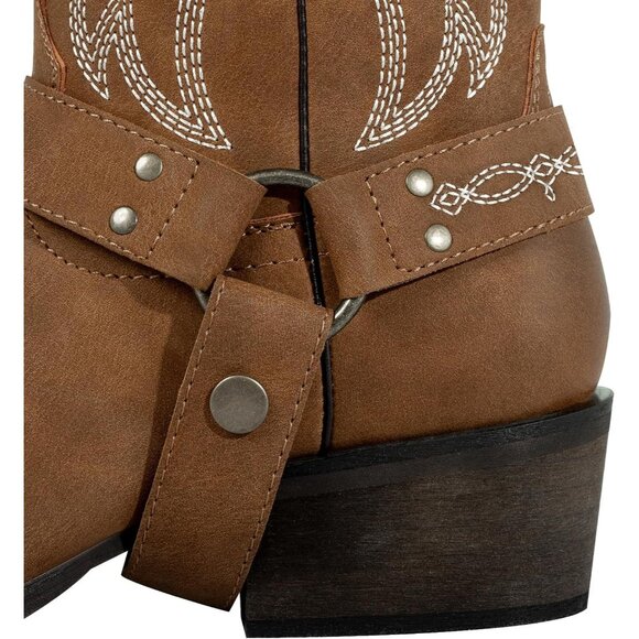 J's.o.l.e Women Brown Western Cowboy Boot Square Toe With Removable Buckle Strap - Picture 5 of 9